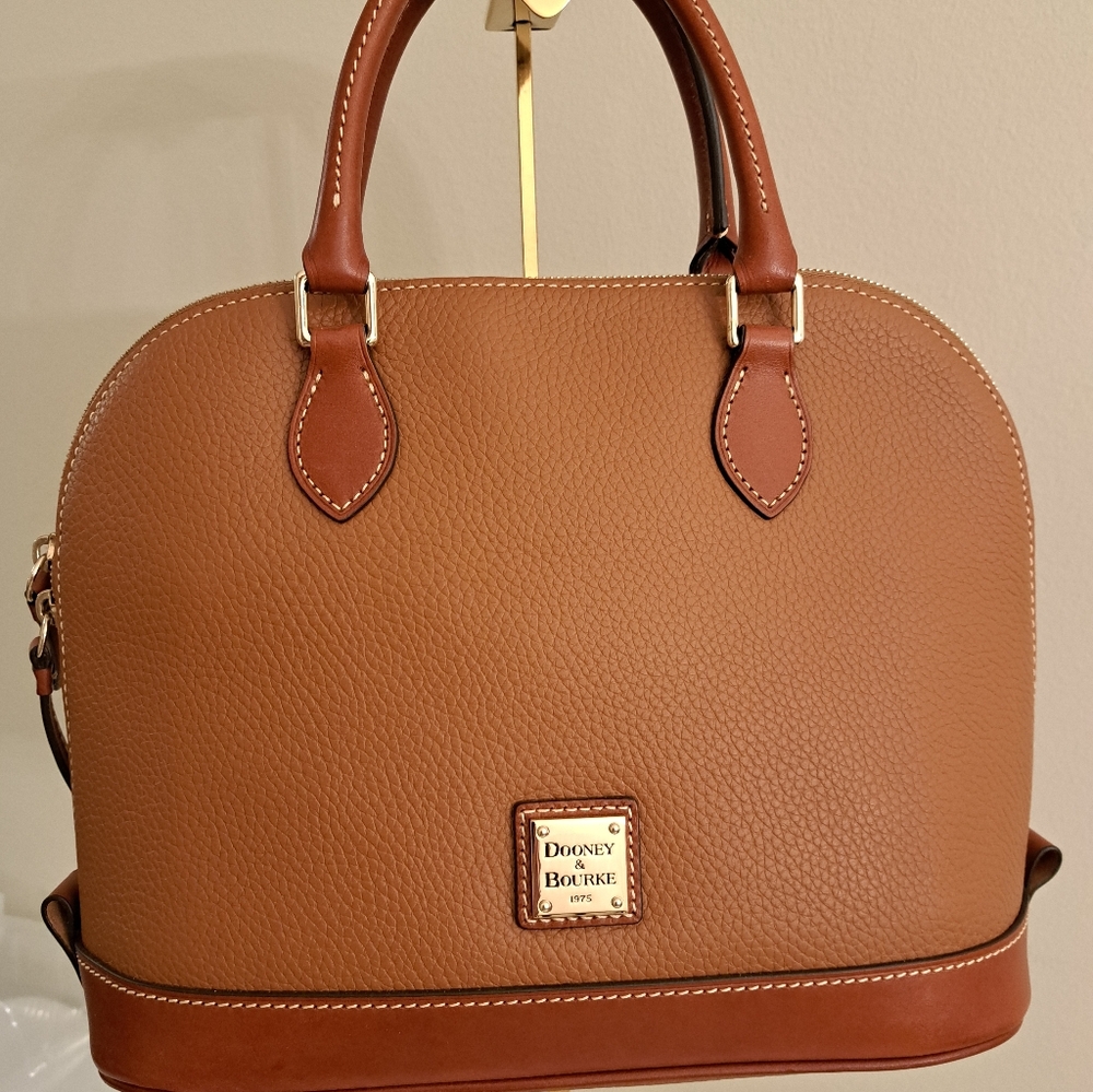 Dooney & Bourke Pebbled Leather Domed Satchel Caramel/Gold-NEW W/TAGS! - Picture 6 of 13